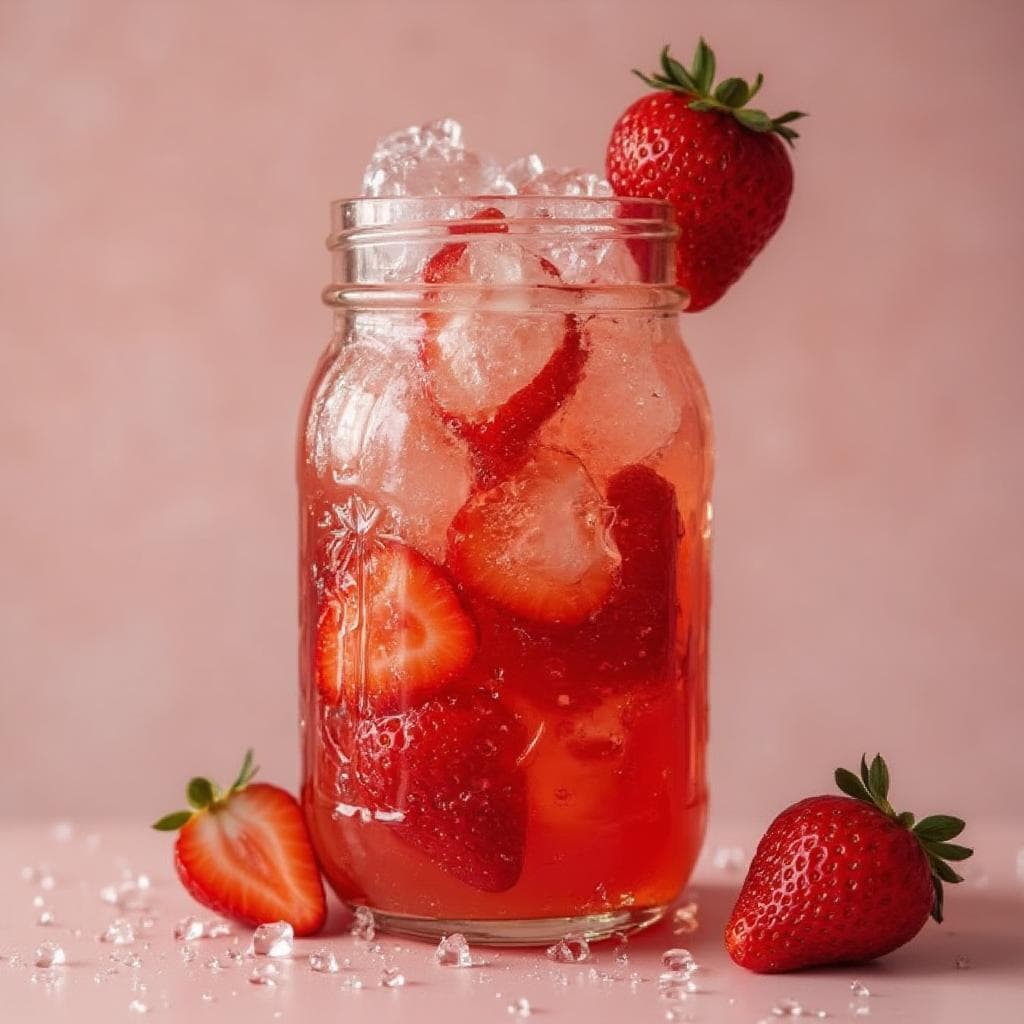 Strawberry in a jar with ice